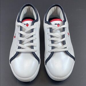 Tommy Hilfiger White Faux Leather Sneakers Youth Size 1 Navy Red Trim